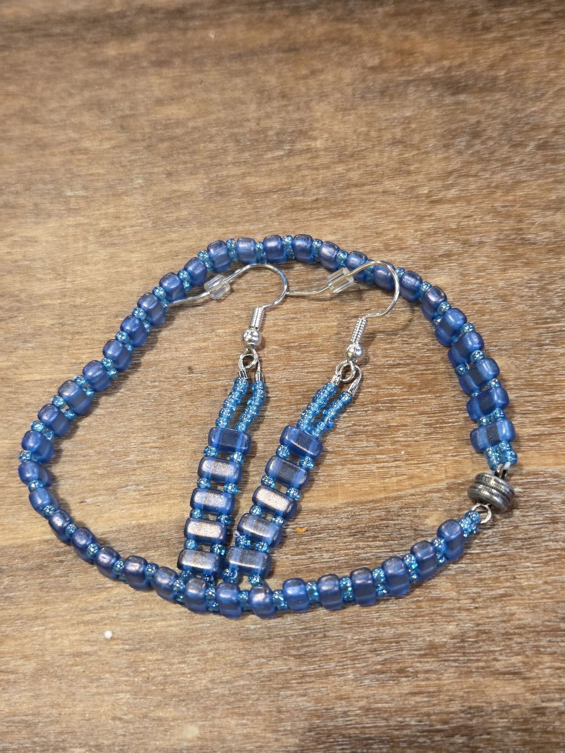 Boerman Bracelet Earring Set Clear Blue Bars w/ Seed Beads