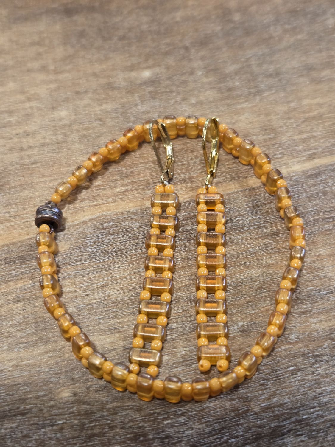 Boerman Bracelet Earring Set Orange Bars &amp; Seed Beads