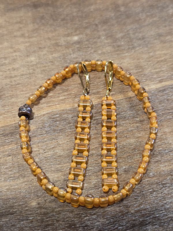 Boerman Bracelet Earring Set Orange Bars &amp; Seed Beads