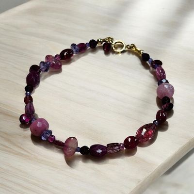 Stranded Bracelet Strawberry Shortcake with Ruby, Pink Tourmaline, Amethyst and Garnet Gemstones