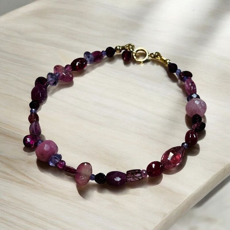 Stranded Bracelet Strawberry Shortcake with Ruby, Pink Tourmaline, Amethyst and Garnet Gemstones