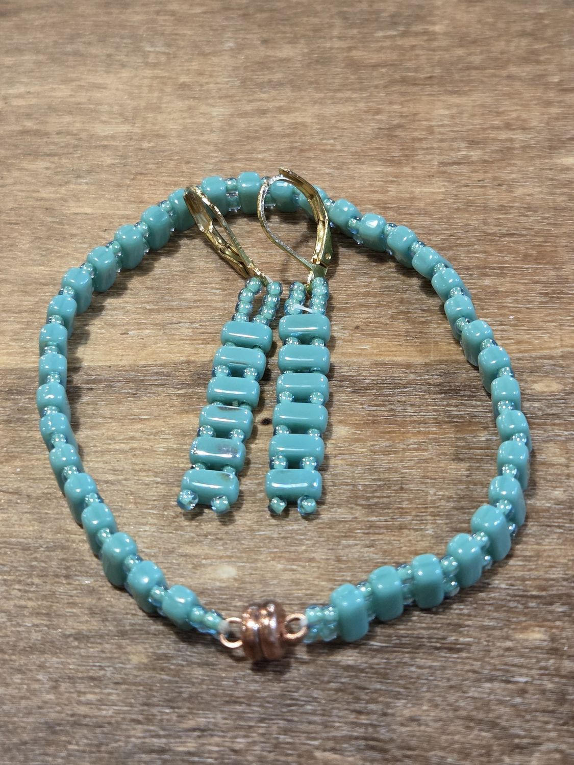 Boerman Bracelet Earring Set Teal Bars &amp; Seed Beads