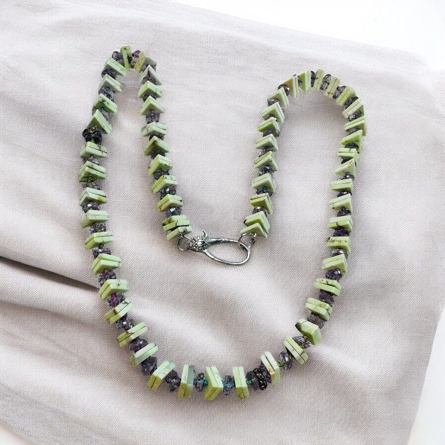 Stranded Necklace Lemon, Australian Chrysoprase Triangle Beaded