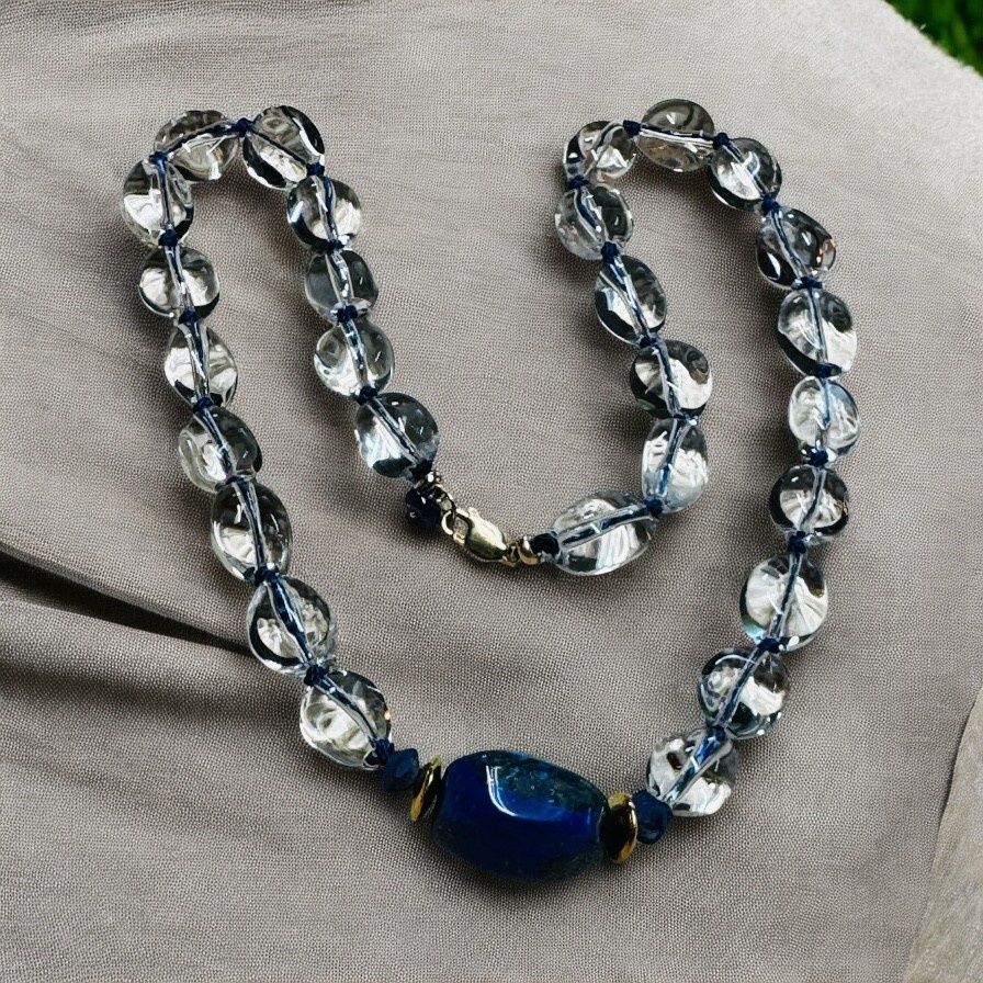 Stranded Necklace Crystal Quartz and Lapis