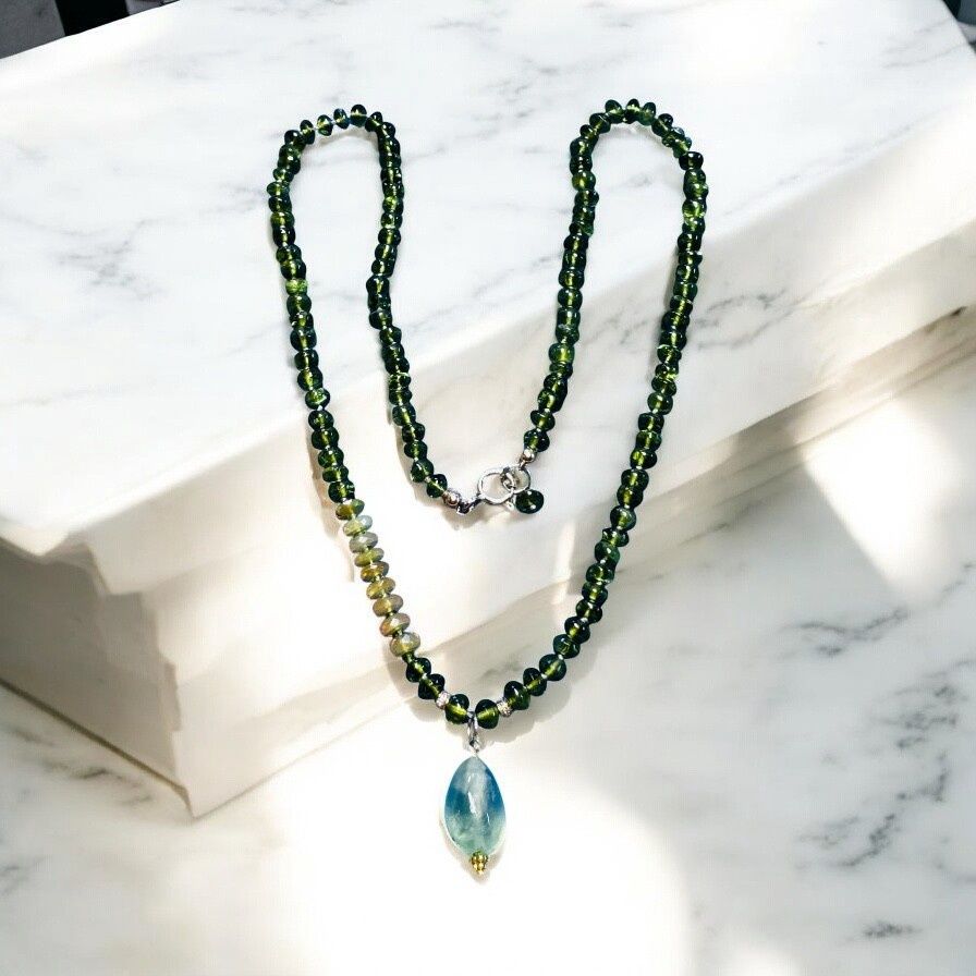 Stranded Necklace Peridot Roundel with Ethiopian Opal Station