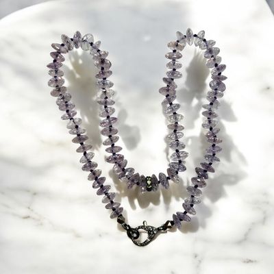 Stranded Necklace Pink Amethyst with Pave Diamond Clasp and Pave Peridot Roundel