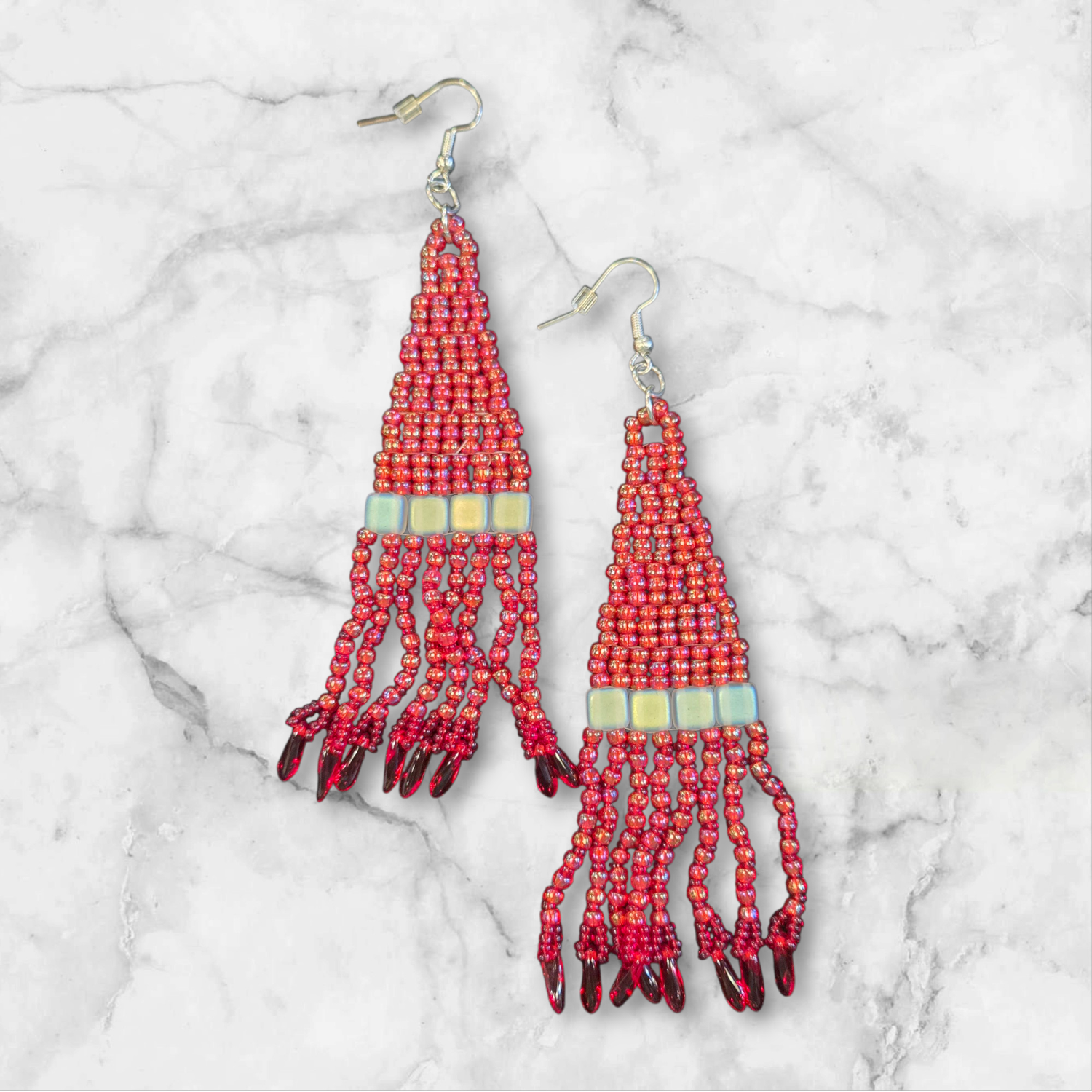 Boerman Earrings Red Triangle Fringe