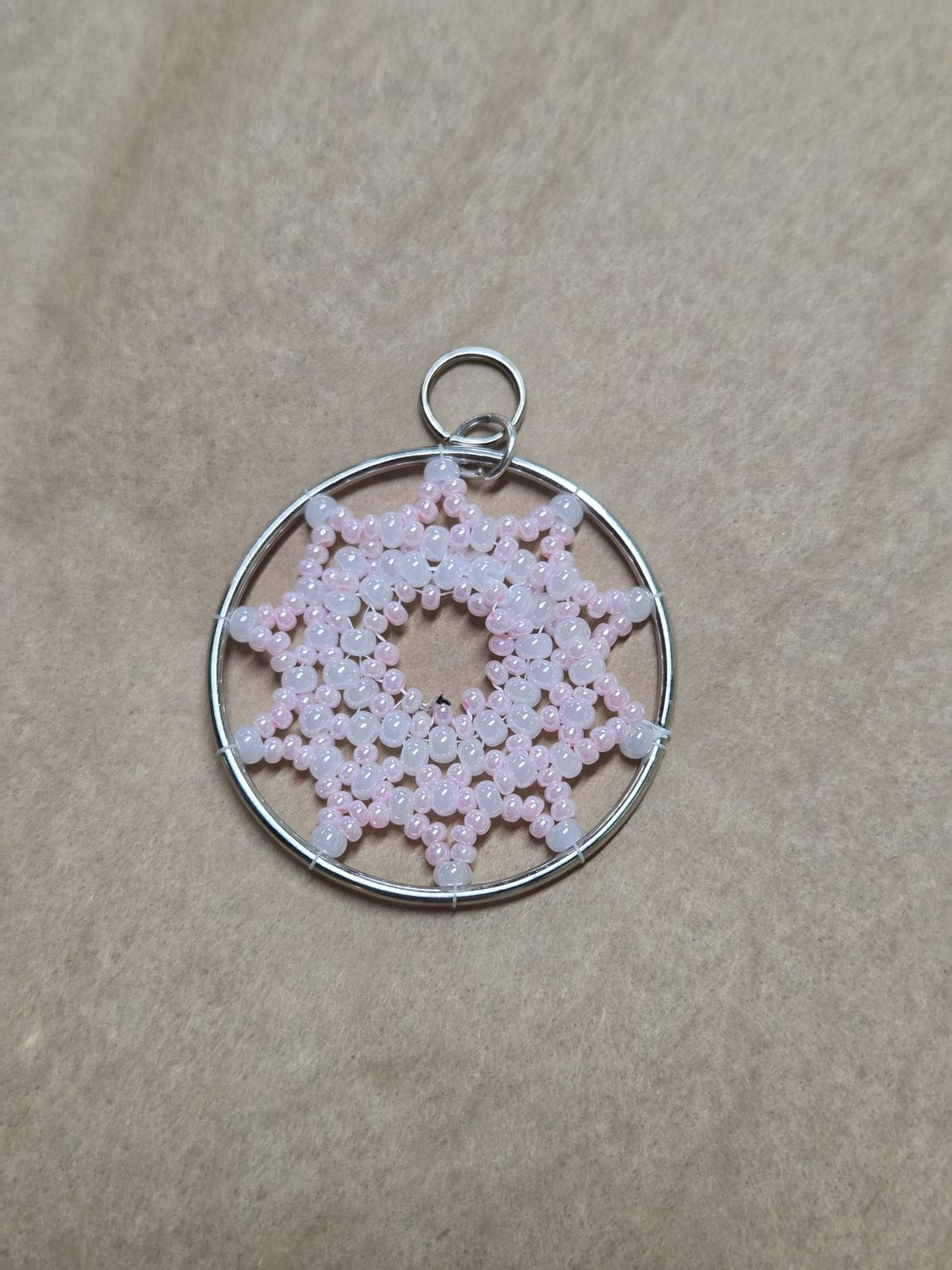 Boerman Pendant Pink White Mandala in Silver Circle