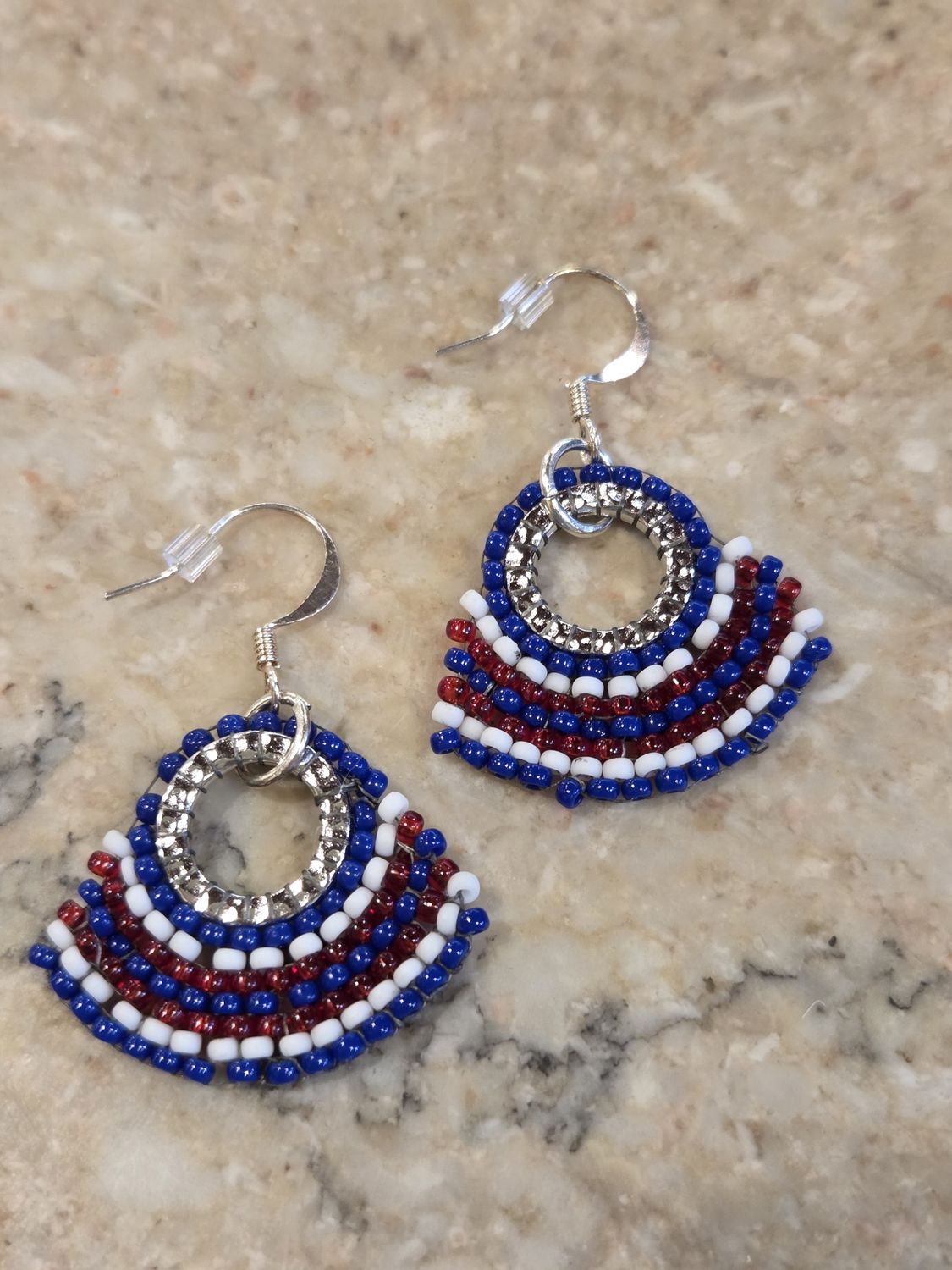 Boerman Earrings Red/White/Blue Fan on Silver Circle