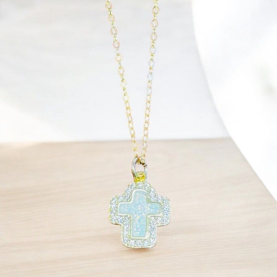 Kalli Necklace Gold Filled Cross Mother Of Pearl and Rhinestones