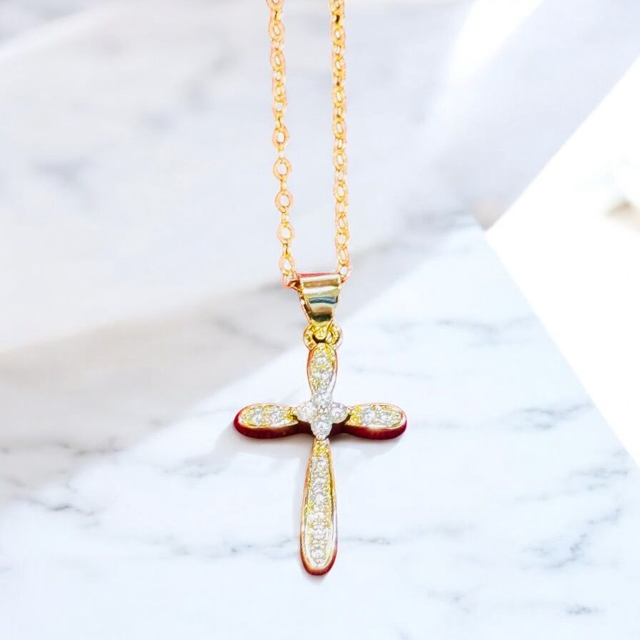 Kalli Necklace Cross Gold Filled Traditional Rhinestones