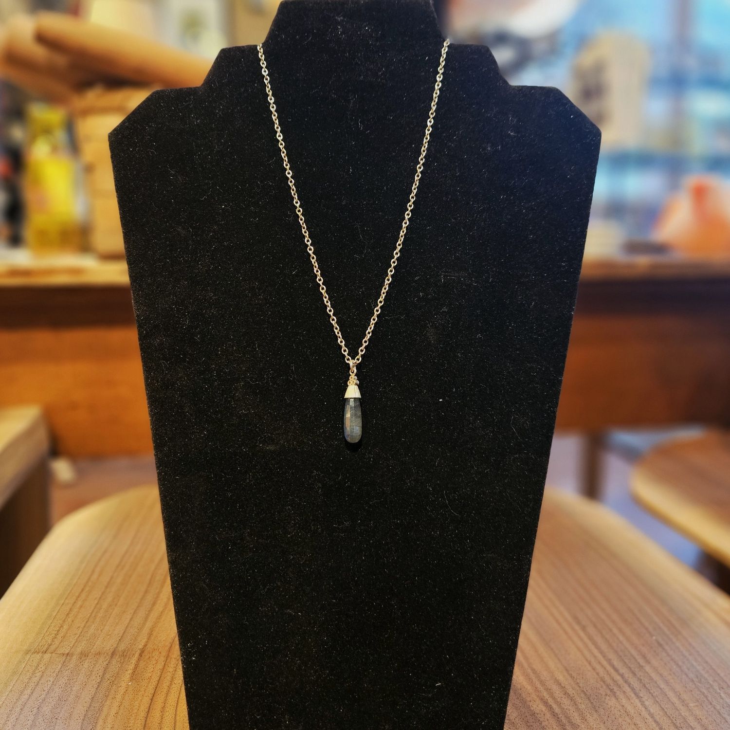KELEHER NECK LABRADORITE CONE AND DIAMOND