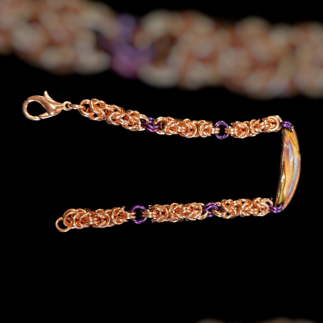 Whitney Bracelet Copper Chain Maille with Enameled Copper Center Piece
