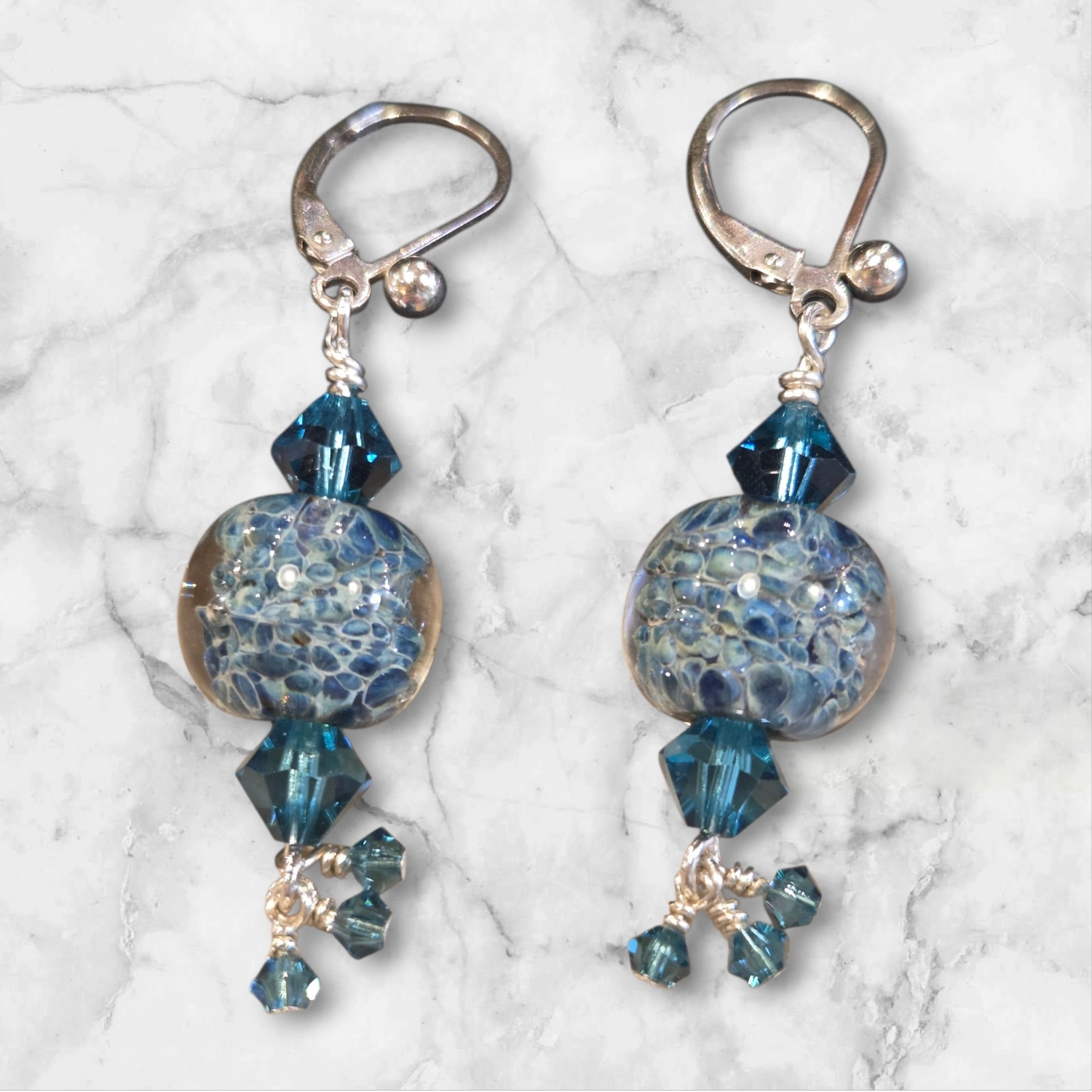 Whitney Earring Blue Swarovski Crystals and Unicorn Beads