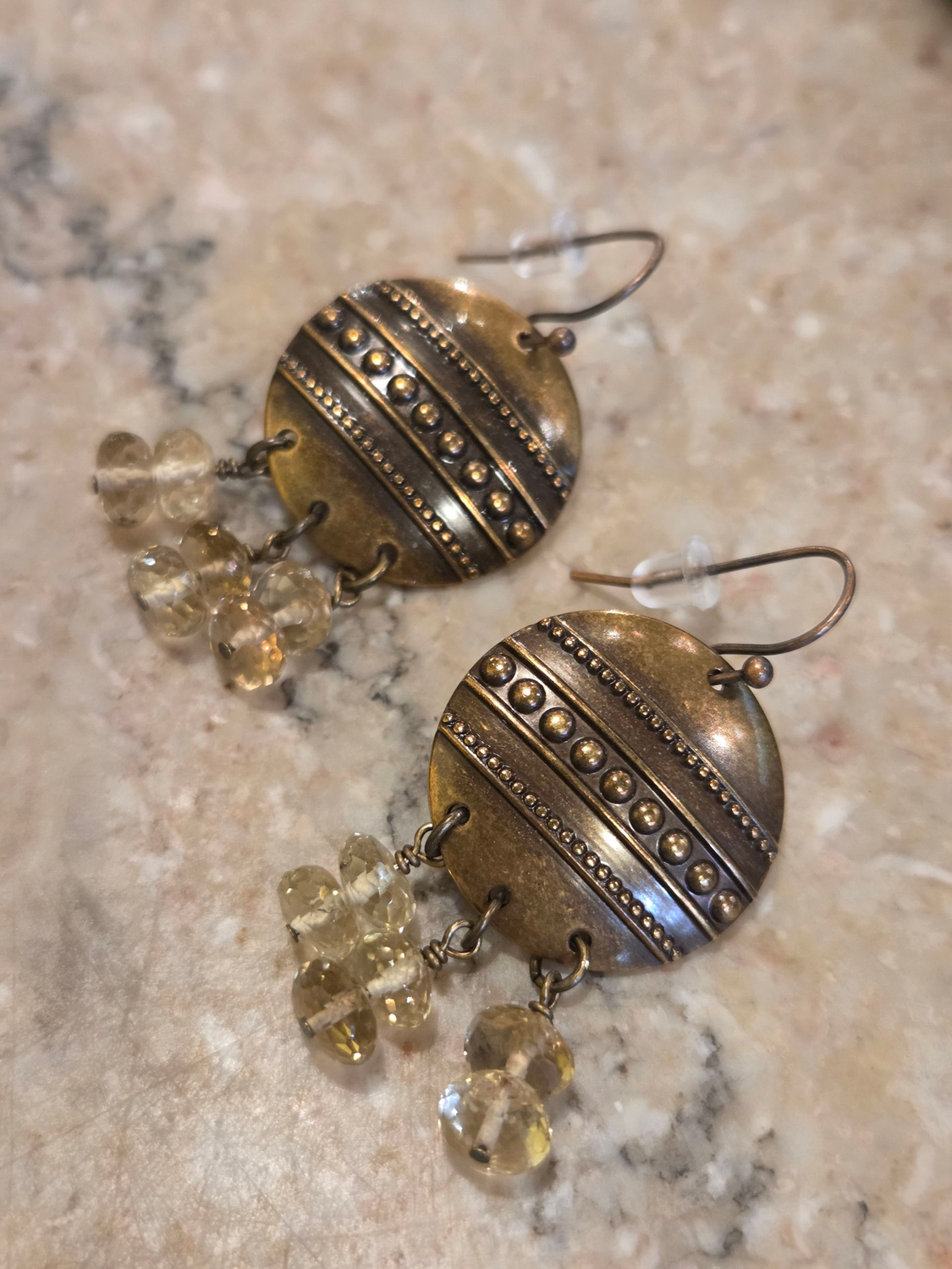 Whitney Earring Brass and Amber Quartz