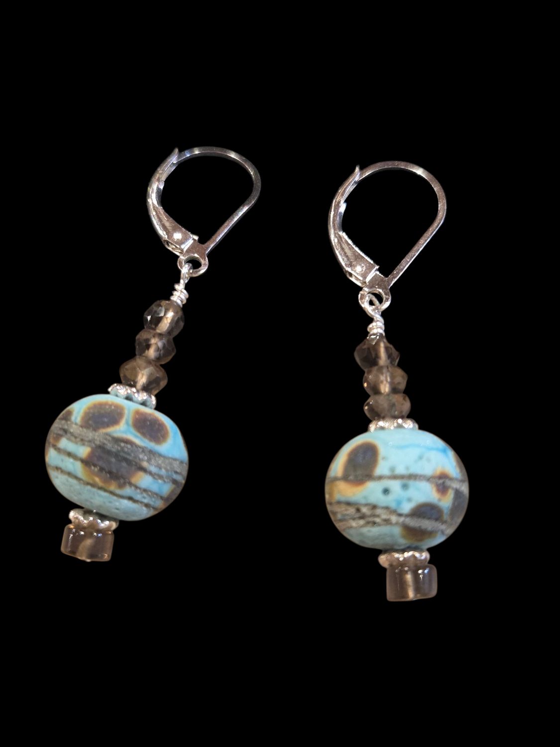 Whitney Earring Lampwork Beads and Smoky Quartz