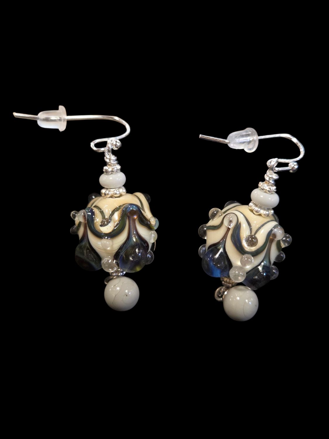 Whitney Earring with White, Green, and Purple Lampwork Orb