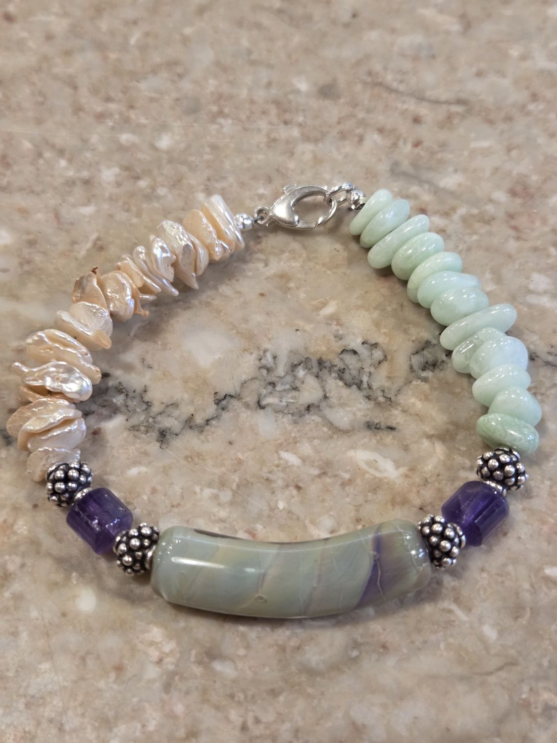 Whitney Bracelet Amethyst, Pearl, and Amazonite