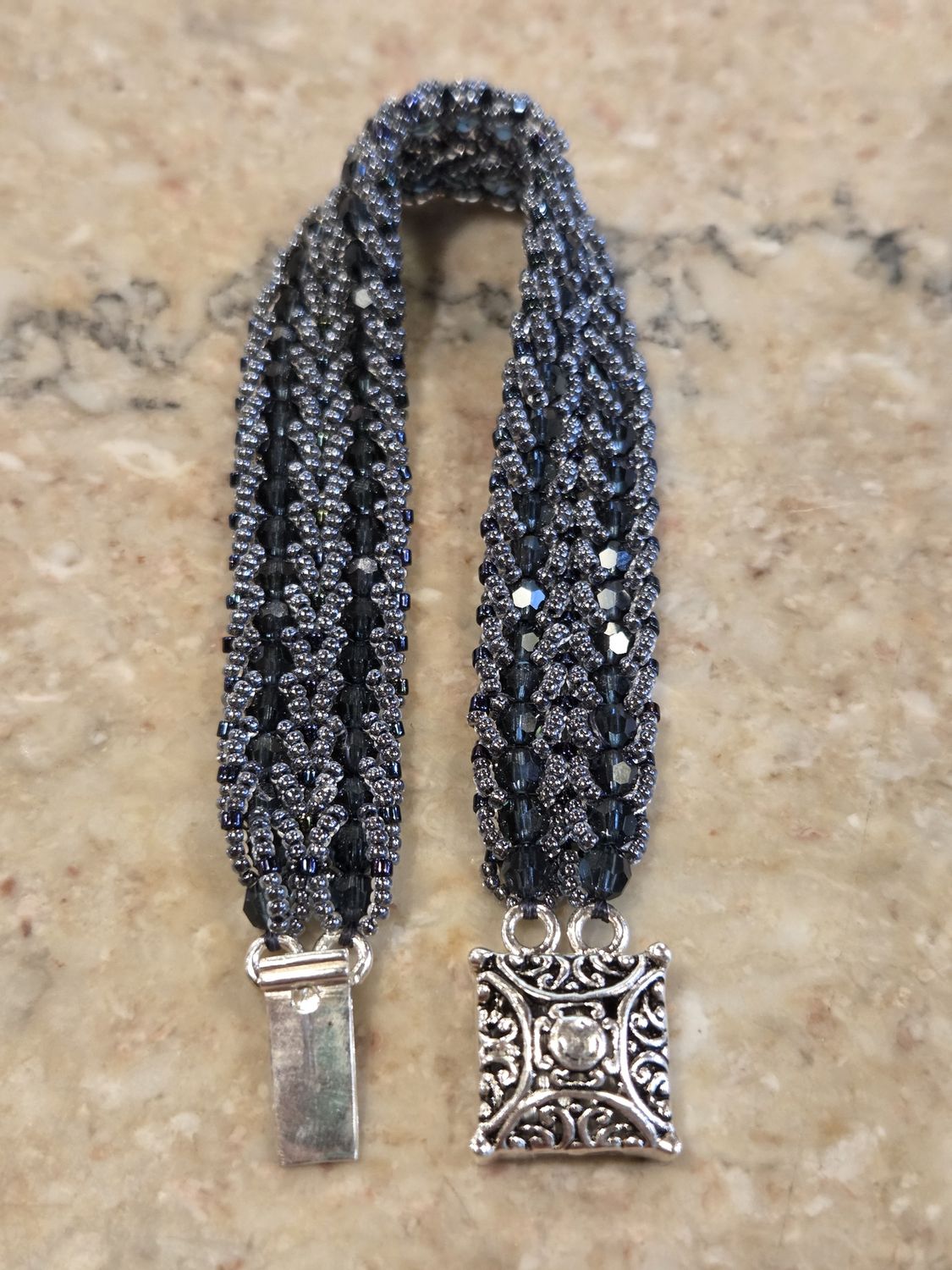 Whitney Bracelet Navy Swarovski Crystals Beaded with Antique Clasp