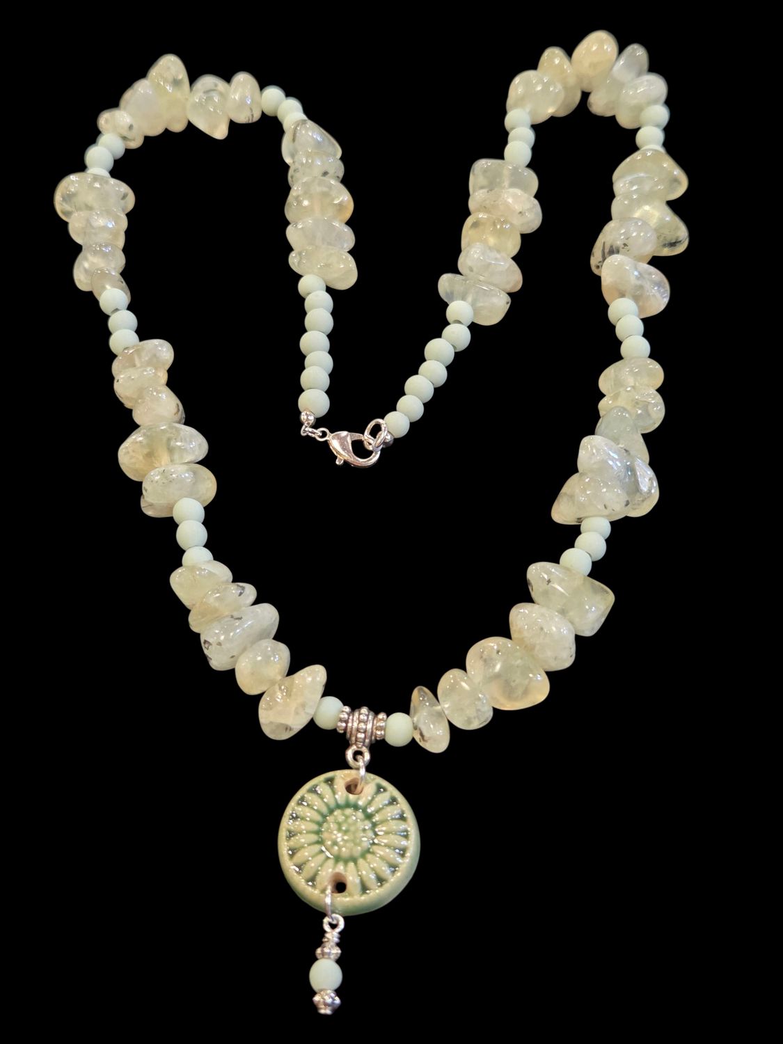 Whitney Necklace Prenite, African Glass and Ceramic Charm