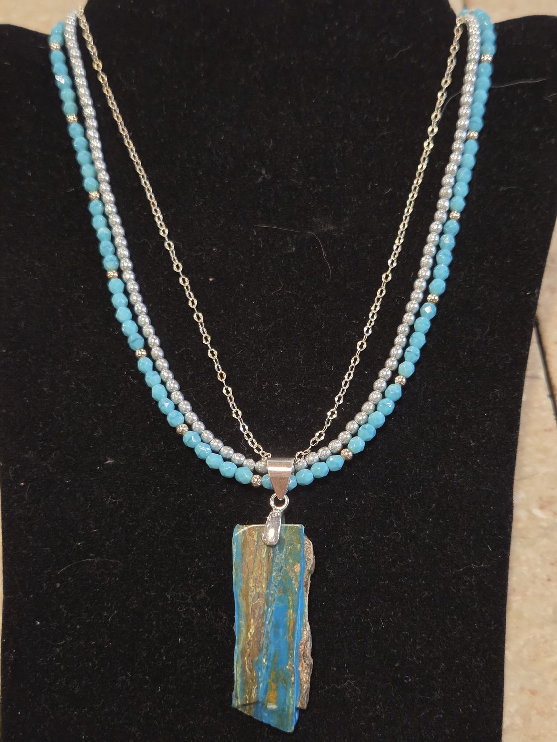 Estancia Necklace Blue Opalized Petrified Wood and Czech Glass Beads