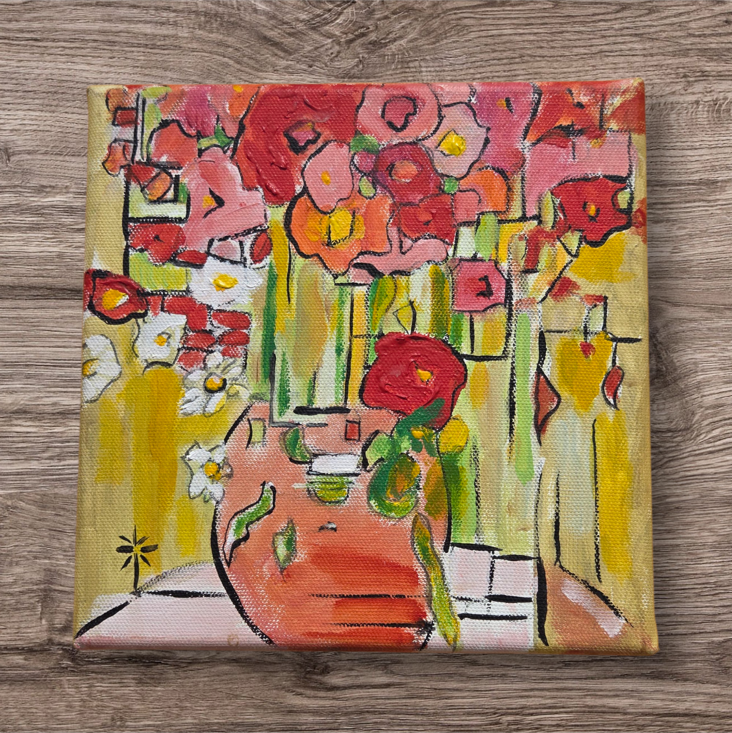 Traugott Acrylic on Canvas &quot;Pixelated Bouquet&quot;