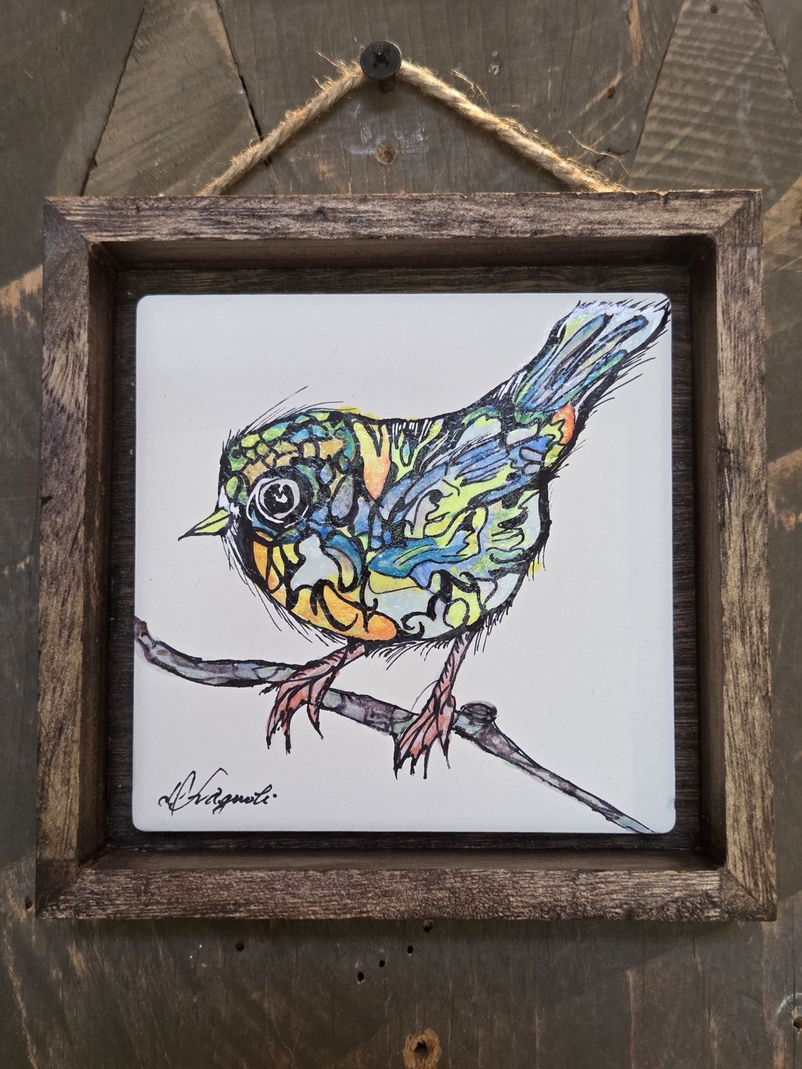 Fragnoli Framed Green Abstract Bird