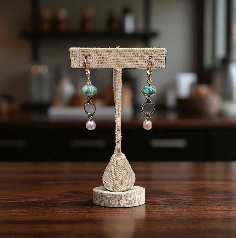 Robb Turquoise Earrings w/ Hanging Pearl