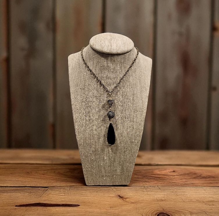 Robb Necklace Black Spinel Drop w/ Sterling Heart