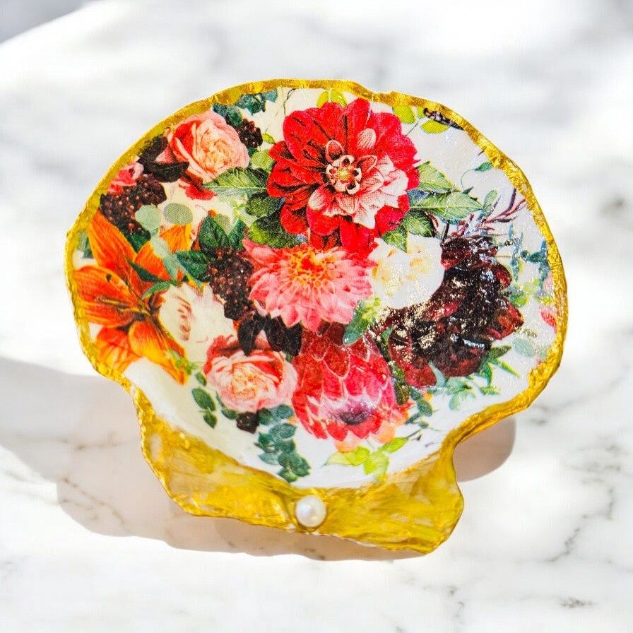 Wilson Large Clam Shell Trinket Dish Floral Bouquet