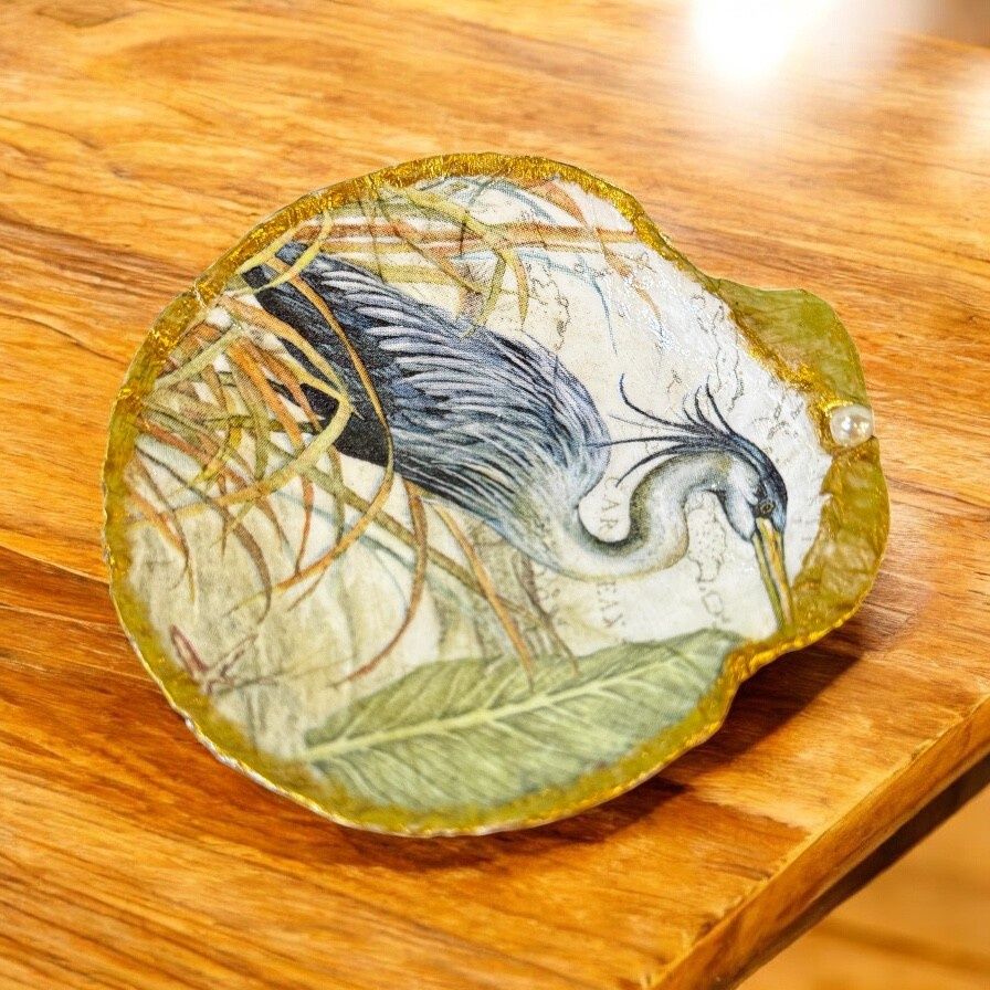 Wilson Large Clam Shell Trinket Dish Blue Heron