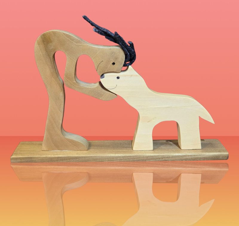 Farnsworth Burnette Woman Kissing Dog Statue