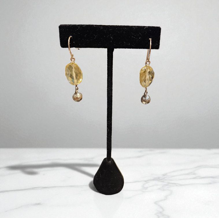 Robb Lemon Quartz and Faceted Greige Pearl Earrings