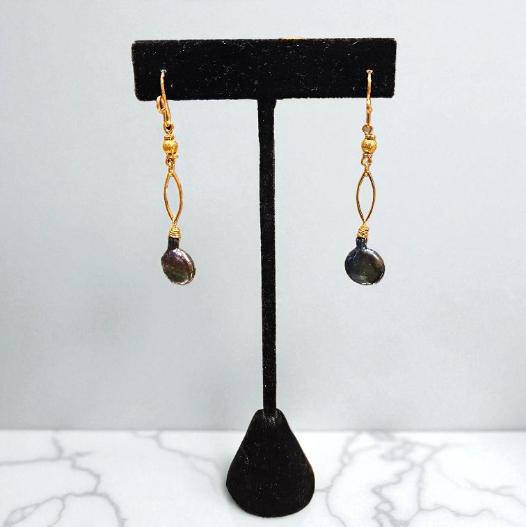 Robb Teal Coin Pearl Earrings