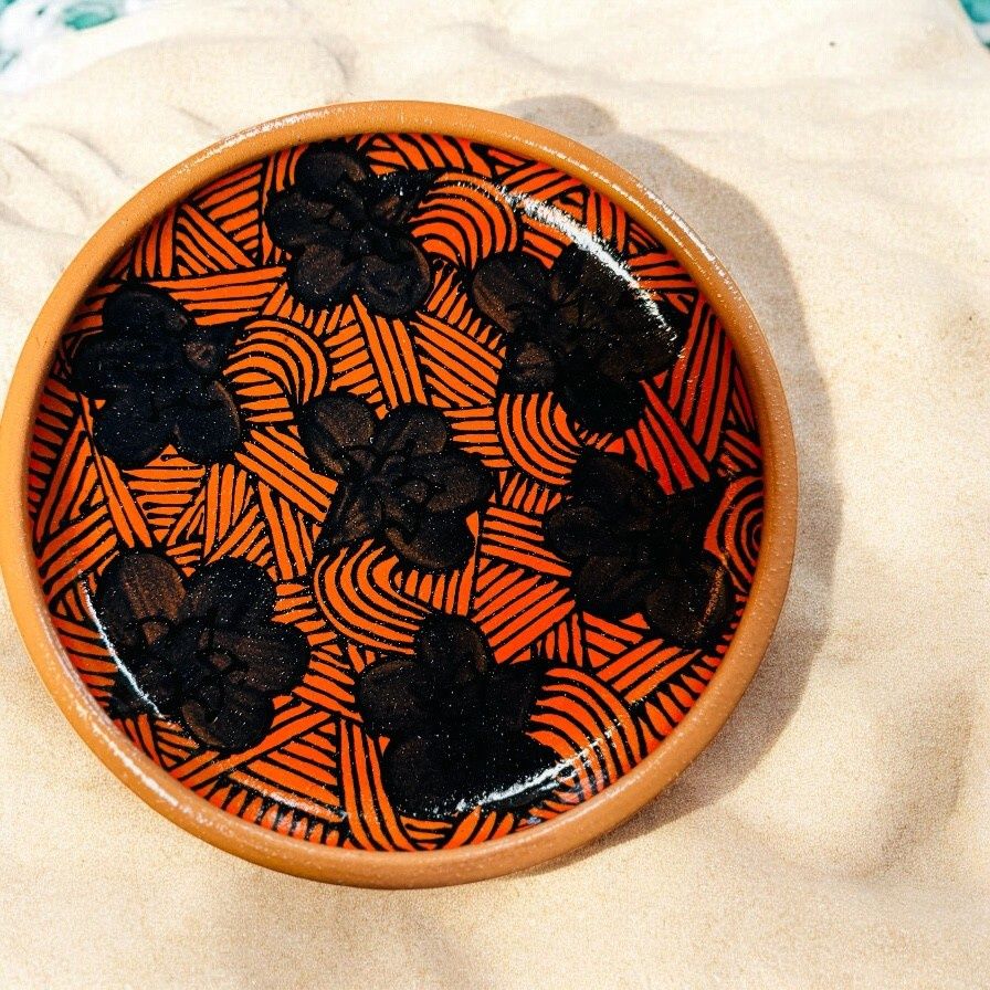 Okechukwu Large Shallow Bowl Orange and Black Ankara 2