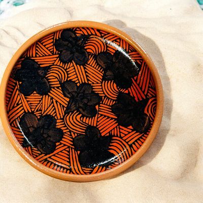 Okechukwu Large Shallow Bowl Orange and Black Ankara 2