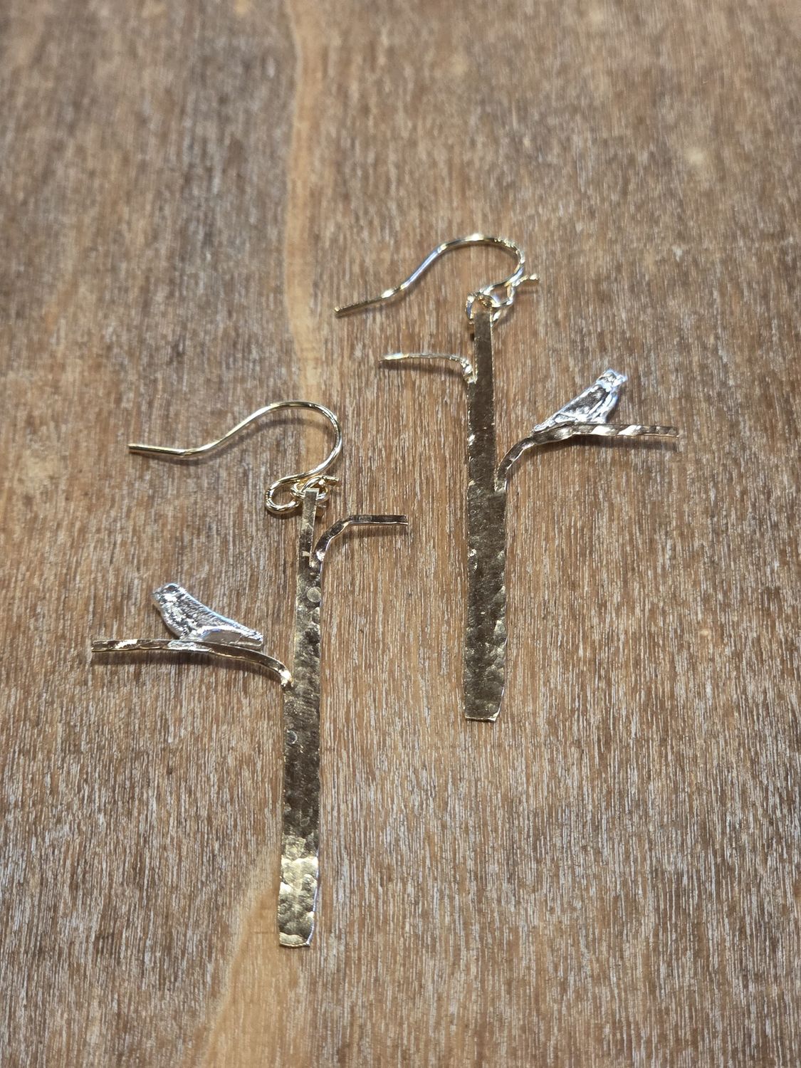 Steel Earrings Bird on a Branch Mixed Metal