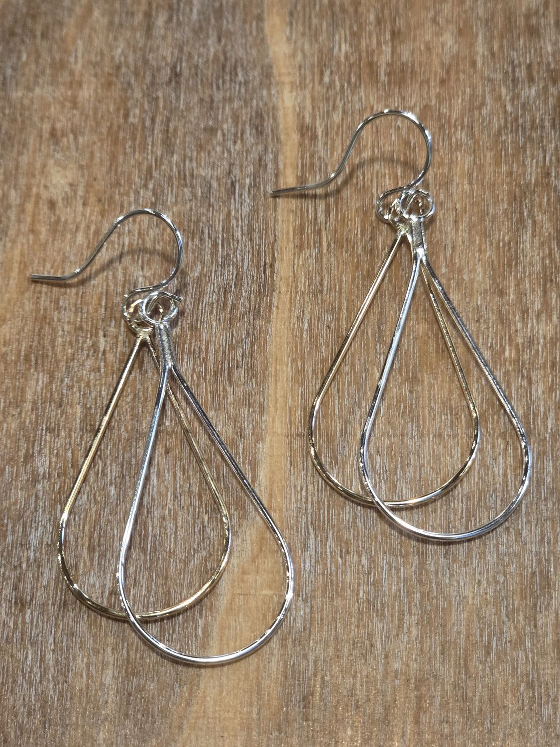 Steel Earrings Mixed Metal Teardrop Dangles