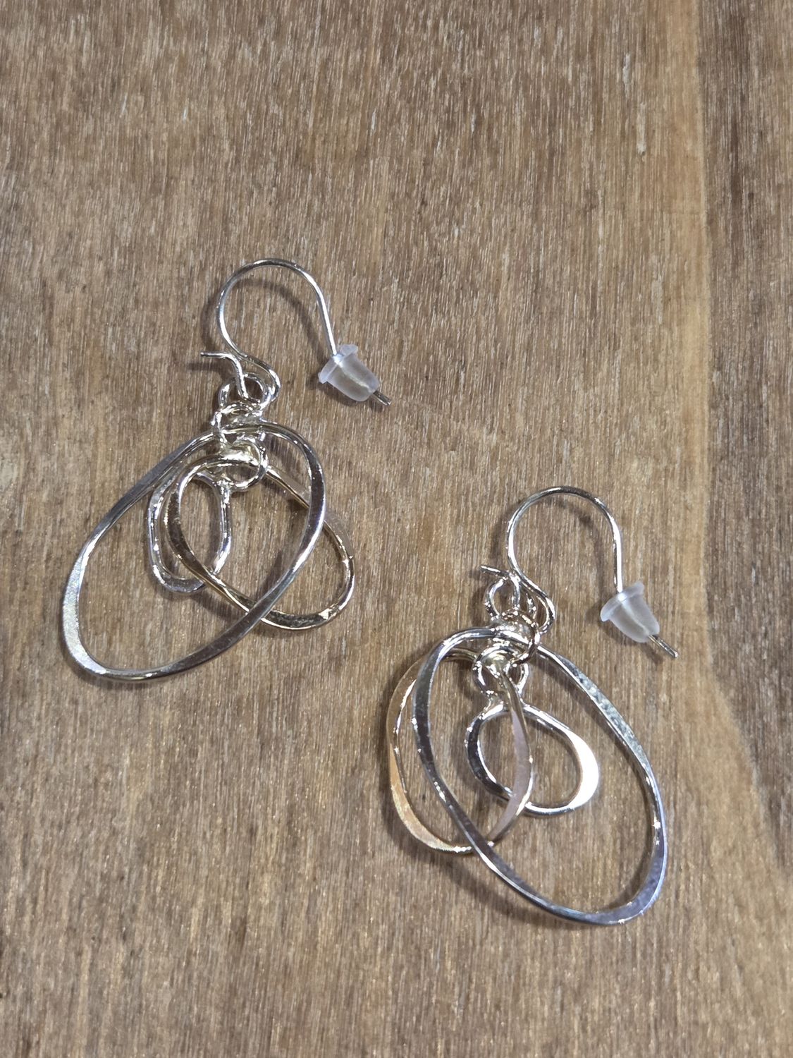 Steel Earrings Mixed Metal Oval Dangle Mixed Metal