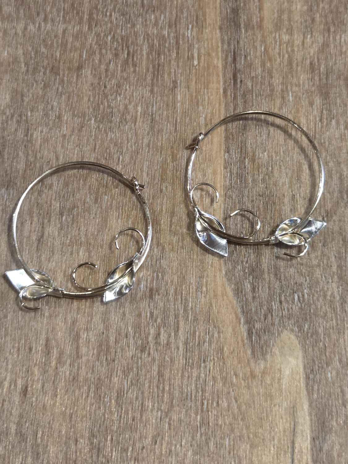 Steel Earrings Petals and Vine Mixed Metal