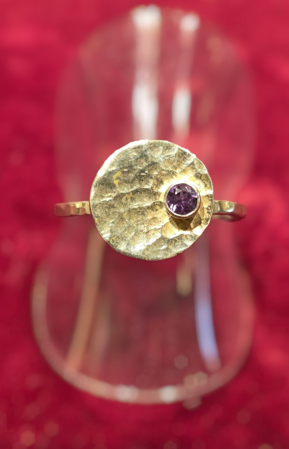 Gonzales Ring Hammered Sterling Silver Circle w/ Bezel Set Amethyst
