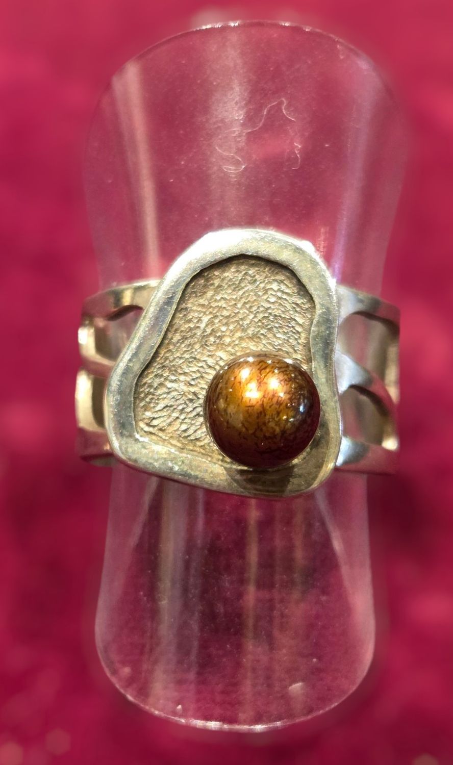 Gonzales Ring Sterling Silver Oblong Disc and Brown Freshwater Pearl