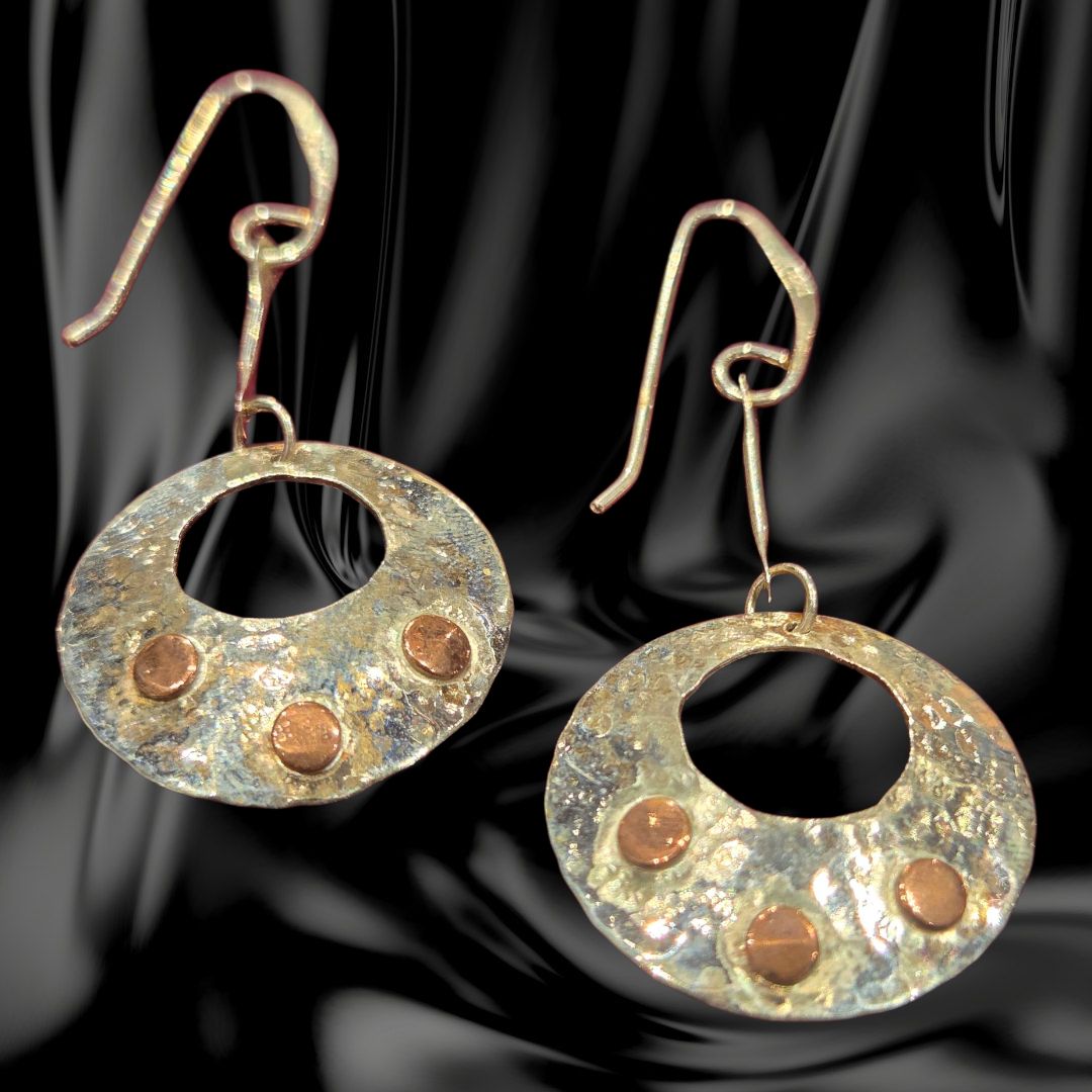Gonzales Earring Dangles Sterling Silver Hoops with Copper Accents