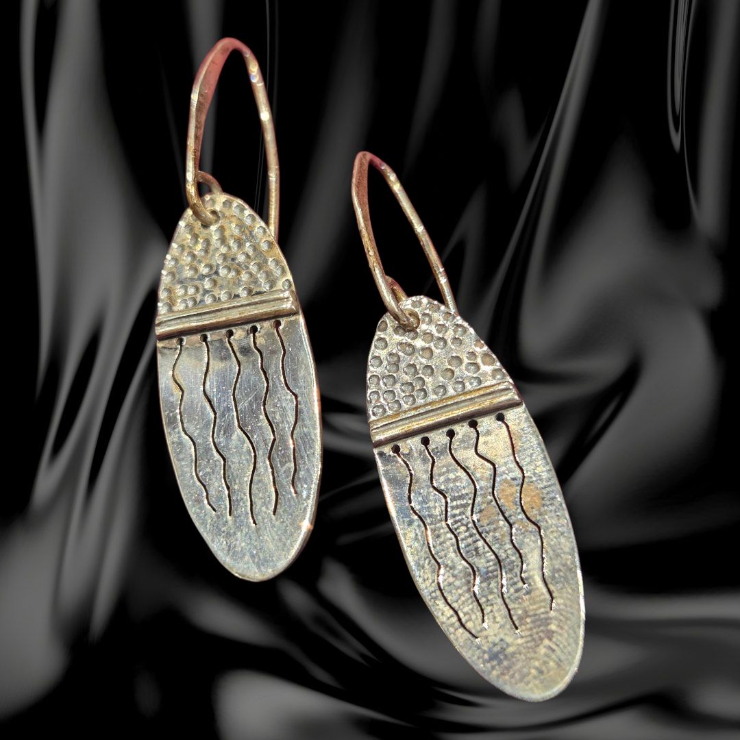 Gonzales Earring Dangle Sterling Silver Stamped Patterns