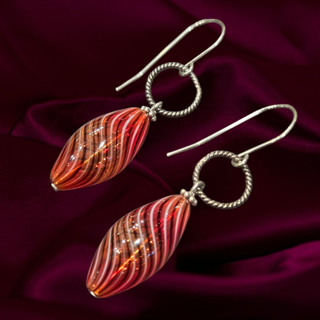 Tsay Earring Glass Red Swirl on Surgical Steel Ear Wire
