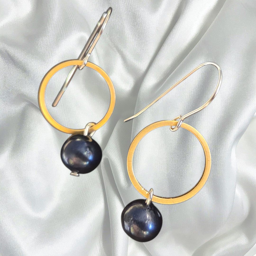 Tsay Earring Blue Pearl on Gold Ring with Surgical Ear Wires
