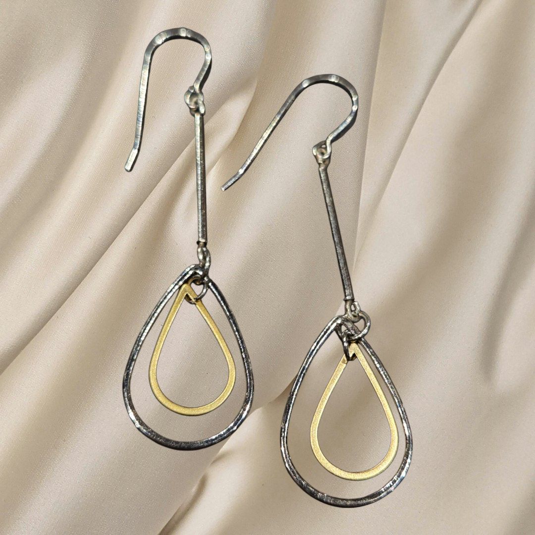 Tsay Earrings Silver and Gold Teardrops on Silver Tube with Surgical Ear Wire