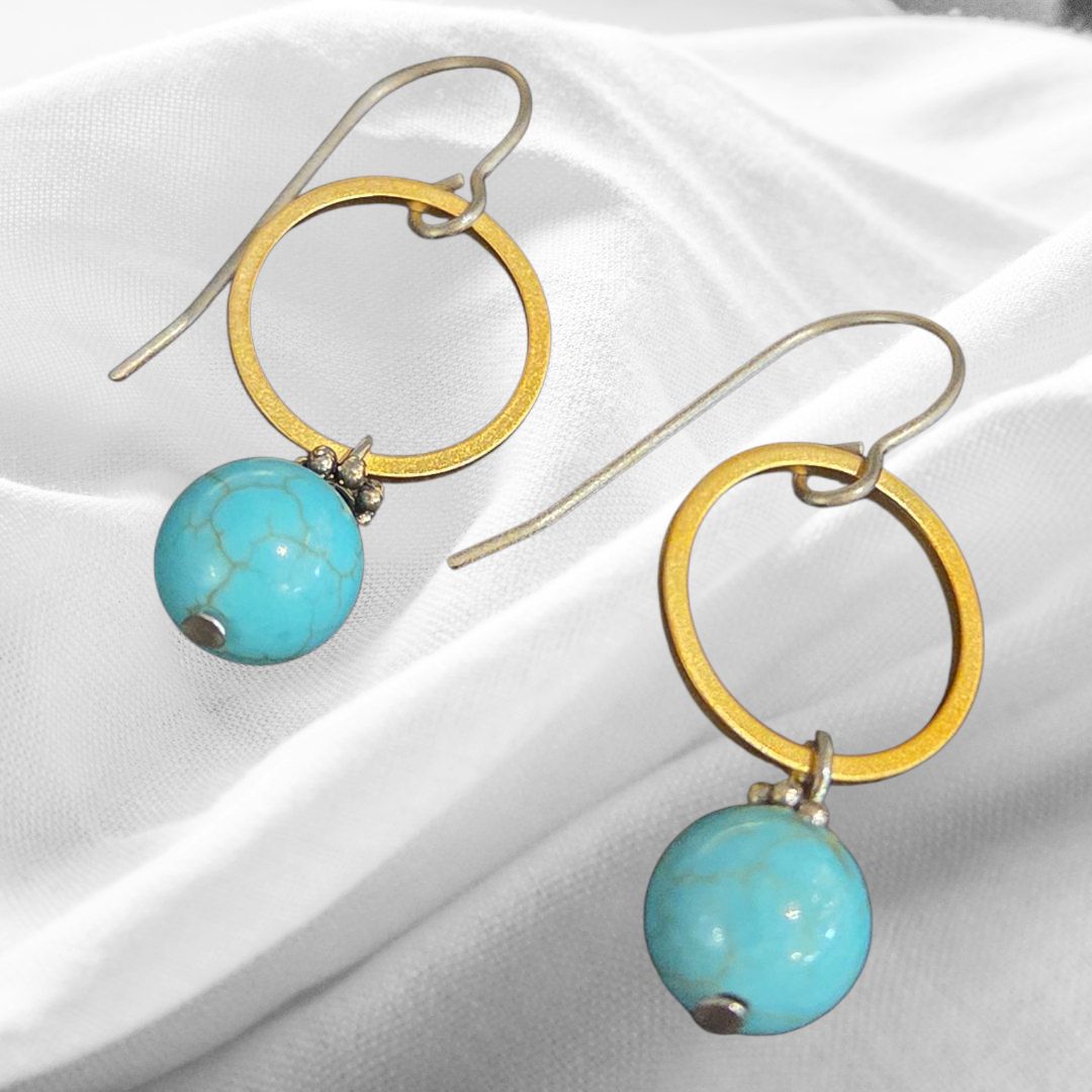 Tsay Earring Turquoise on Gold Ring with Surgical Ear Wire