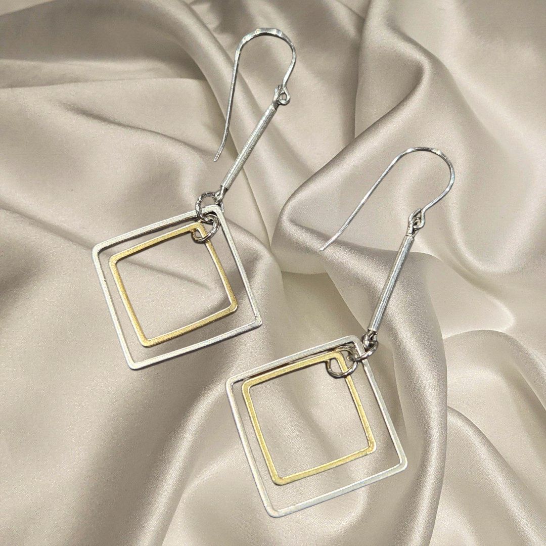 Tsay Earring Silver and Gold Squares on Surgical Ear Wire
