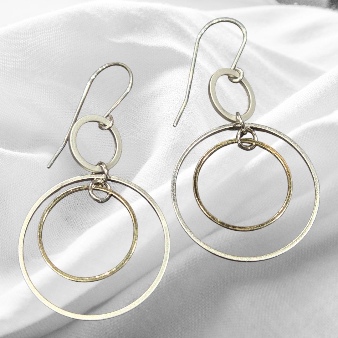 Tsay Earring Triple Ring Mixed Metal on Surgical Ear Wire